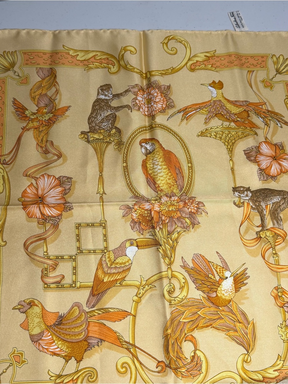 Salvatore Ferragamo Silk Scarf Vintage Birds & Monkeys